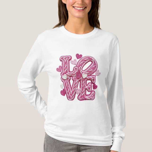 Camiseta Valentine's Faux Latch Hook - Love (Frente)