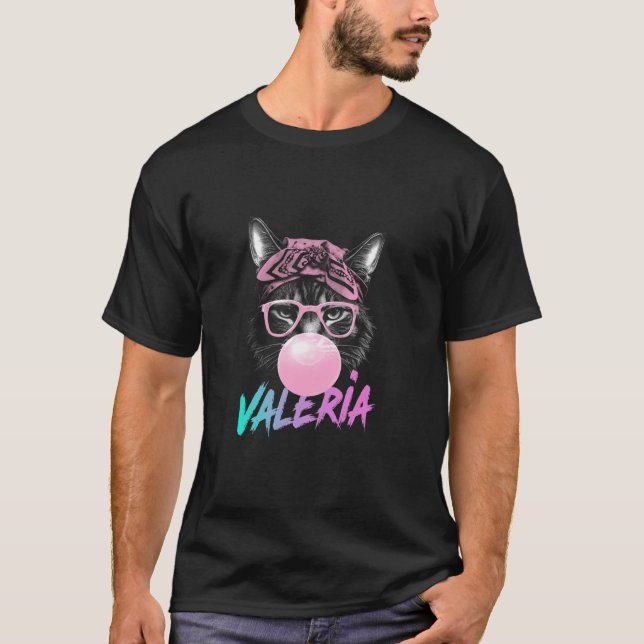 Camiseta VALERIA Nome de menina adorável com gato fofo (Frente)