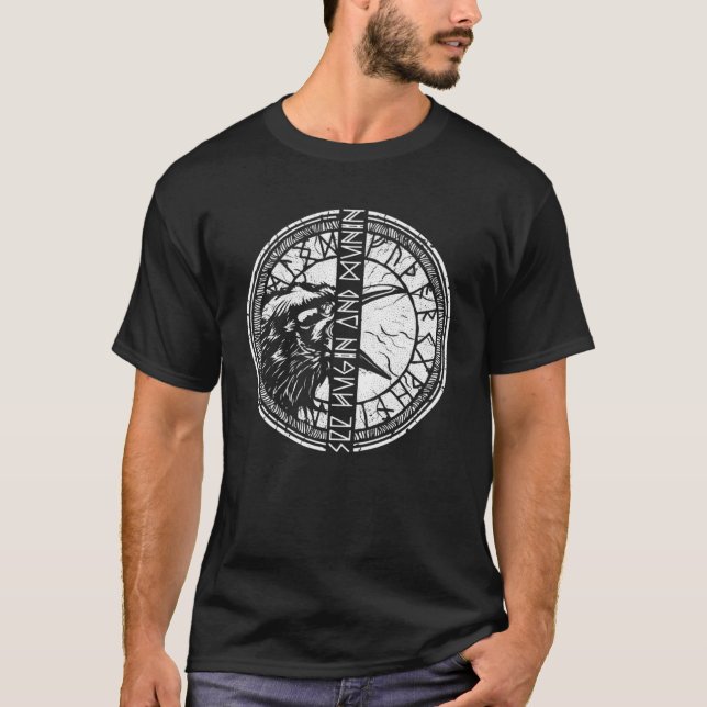 Camiseta Valhalla Raven Ravens Odin s Runes Norse Compass V (Frente)