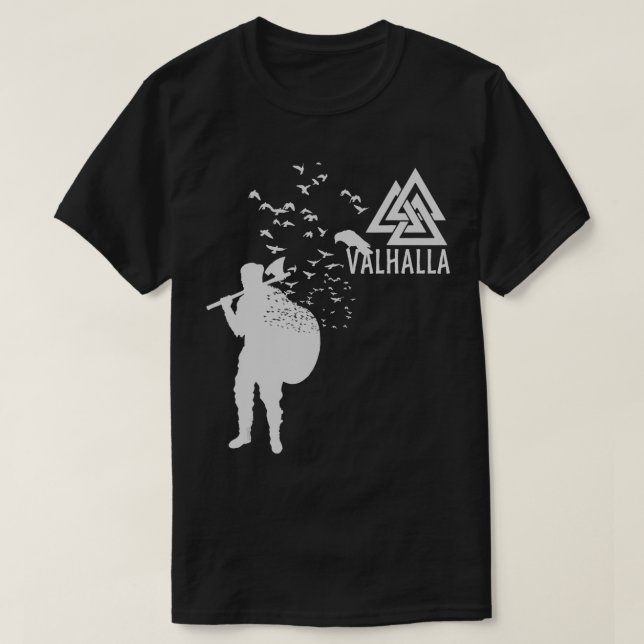 Camiseta Valhalla Viking Warrior Rune Birds Raven Crow ang (Frente do Design)