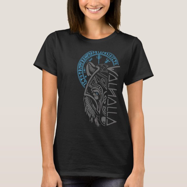 Camiseta Valhalla Wolf Mask Odin Executa Viking Norse Compa (Frente)