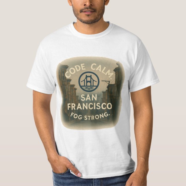 Camiseta Valor do Código de Tee Calm. Fog Forte SF Budget T (Frente)