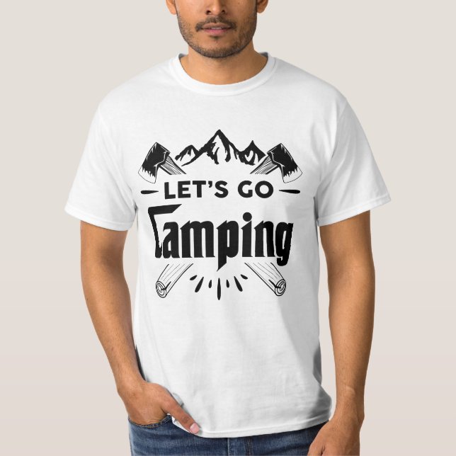Camiseta Vamos acampar, acampar vibrações (Frente)