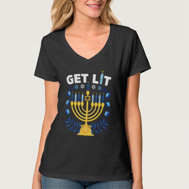 Camiseta vamos acender menorah feio hanukkah chanukkah chri (Frente)