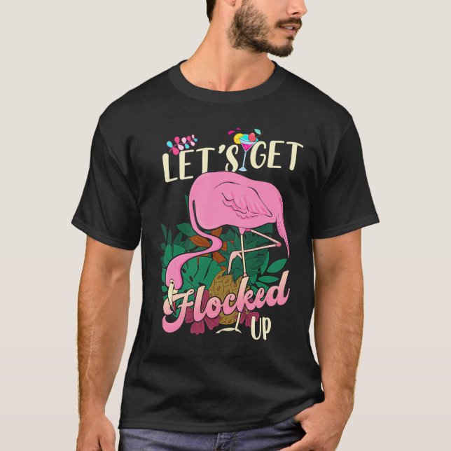 Camiseta Vamos Bloquear Bebendo Rosa Flamingo (Frente)