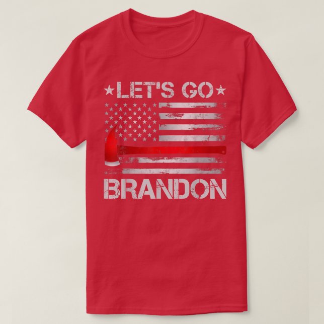 Camiseta Vamos Brandon Bombeiro Americano Flag Ae Thin (Frente do Design)