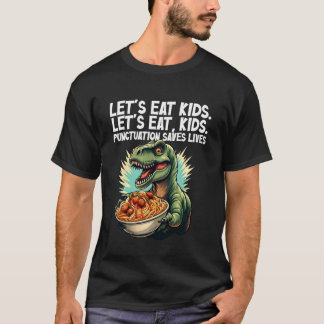 Camiseta Vamos Comer Crianças Dinossauro Divertido Gramátic