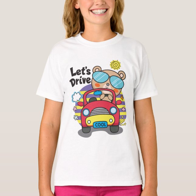 Camiseta Vamos Dirija Urso Pequeno no Carro Engraçado Garot (Frente)