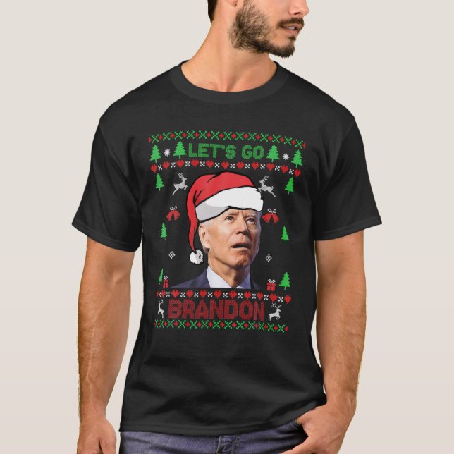 Camiseta Vamos Engraçado Vai Brandon Biden Ugly no Natal (Frente)