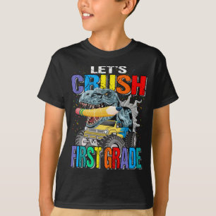 Camiseta Vamos Esmagado Monstro de Primeira Classe Dinossau