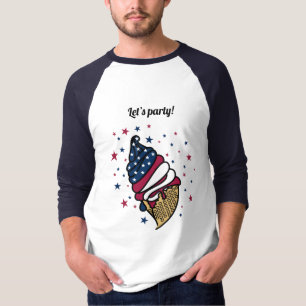 Camiseta Vamos festejar! Cone Sorvete Azul Branco Vermelho
