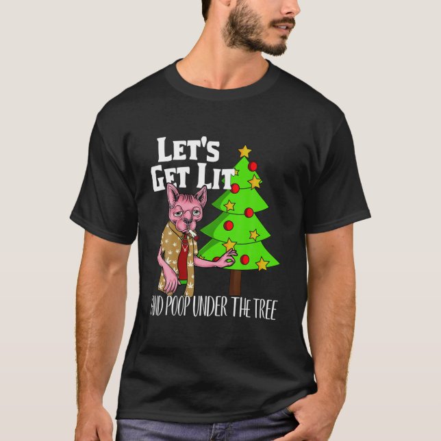 Camiseta Vamos Fica Engraçado Gatinho de pijama de Natal (Frente)