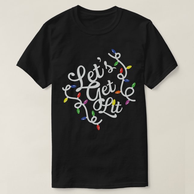 Camiseta Vamos Ficar Bêbados Luzes de Natal design de Natal (Frente do Design)