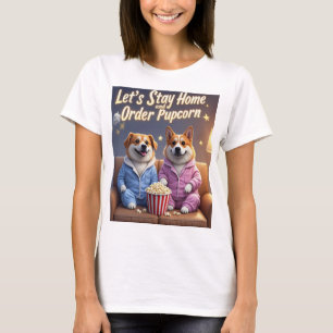Camiseta Vamos ficar em casa e pedir cães de animação da Pu