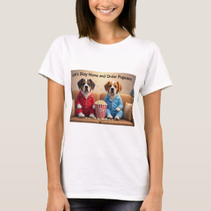 Camiseta Vamos ficar em casa e pedir cães de animação da Pu