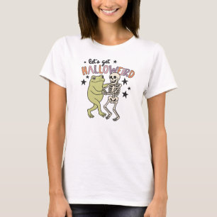 Camiseta "Vamos Ficar Halloweirdes" Sapo e Esqueleto Dançan