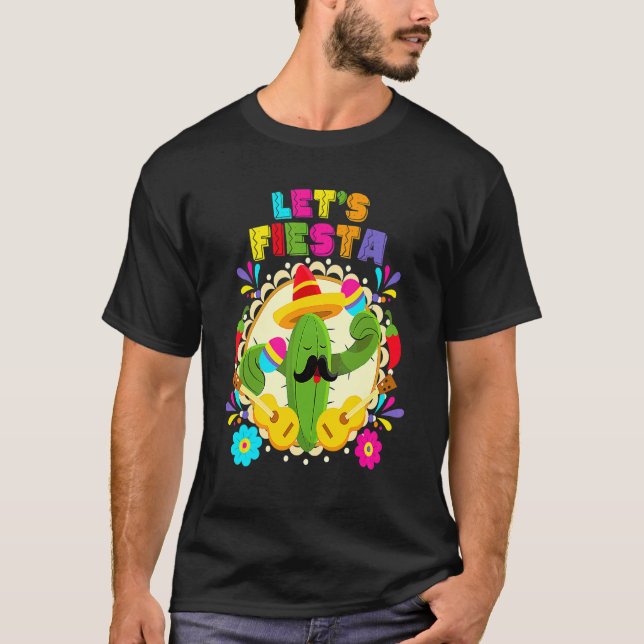 Camiseta Vamos Fiesta Cinco De Mayo Com Guitar Cactus Sombr (Frente)