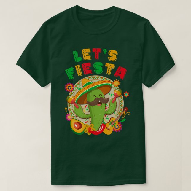 Camiseta Vamos Fiesta Cinco De Mayo Com Guitar Cactus Sombr (Frente do Design)