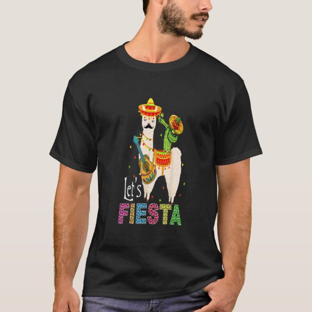Camiseta Vamos Fiesta Llama Cinco De Mayo Cactus Sombrero M (Frente)