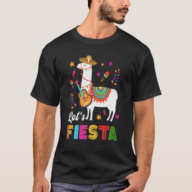 Camiseta Vamos Fiesta Llama Cinco De Mayo Cactus Sombrero M (Frente)