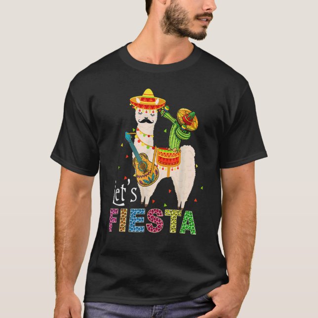 Camiseta Vamos Fiesta Llama Cinco De Mayo Cactus Sombrero M (Frente)