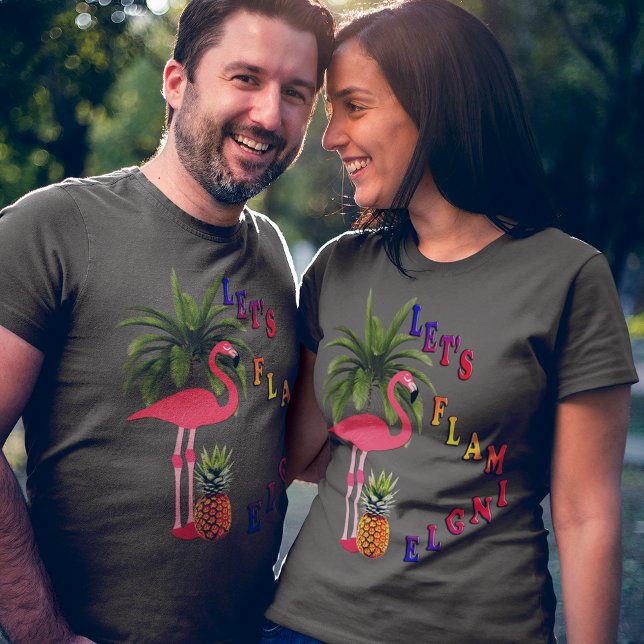Camiseta Vamos Flamingo Rosa Unisex Amigável (Pink Flamingo Let's Flamingle Friendly Unisex T-Shirt)