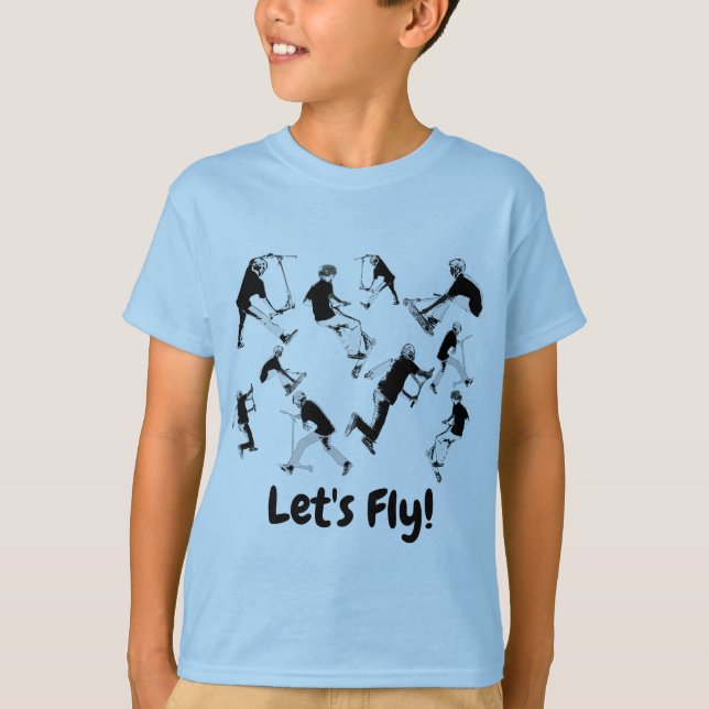 Camiseta Vamos Fly! - Diversão do Patinete Stunt (Frente)