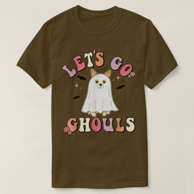 Camiseta Vamos Ghouls Corgi Floral Ghost Hippie (Frente do Design)