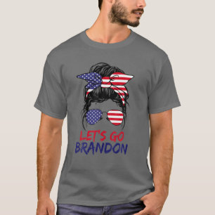 Camiseta Vamos Go Brandon Messy Bun America Flag Engraçado