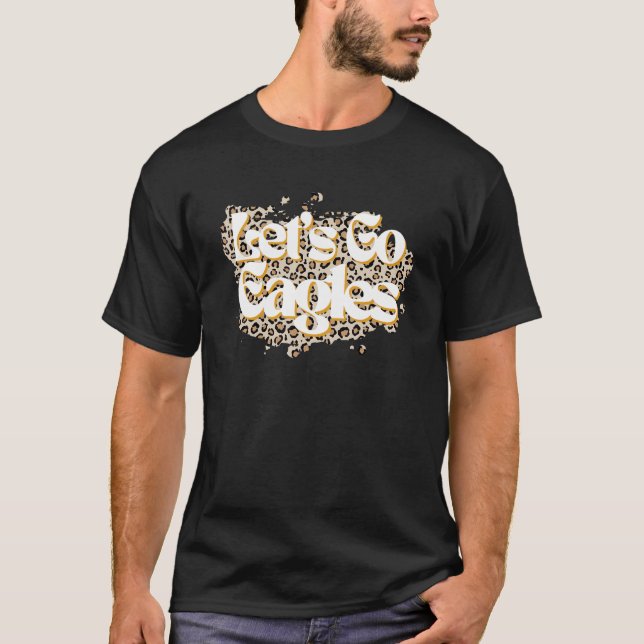 Camiseta Vamos Go Eagles Escola Espirituosa Mascote Leopard (Frente)