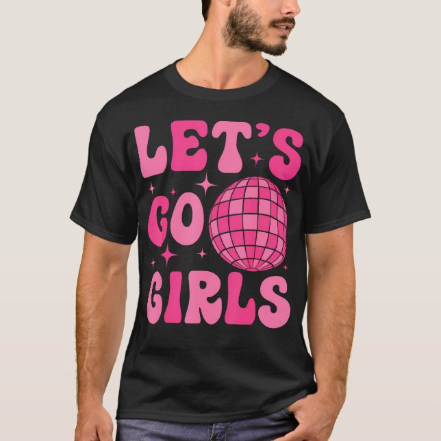 Camiseta Vamos Go Girls Bride Squad Groovy Disco Bachelore (Frente)