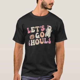 Camiseta Vamos Ir Ghouls Halloween Retro Ghost Pumpkin Wome