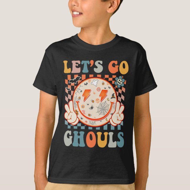 Camiseta Vamos Ir Ghouls Hippie Rosto Rosto Retro Halloween (Frente)