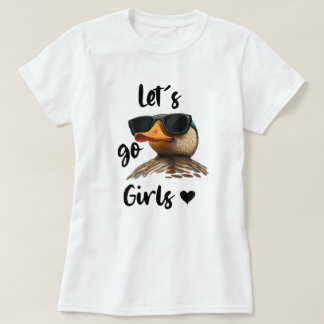 Camiseta Vamos Ir Meninas Coração Engraçado Pato Vestindo Ó