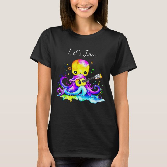 Camiseta Vamos Jam | Octopus Tocando Violão Acústico (Frente)