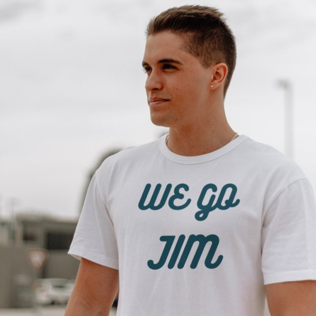 Camiseta vamos Jim, ginástica engraçada com texto azul (Criador carregado)