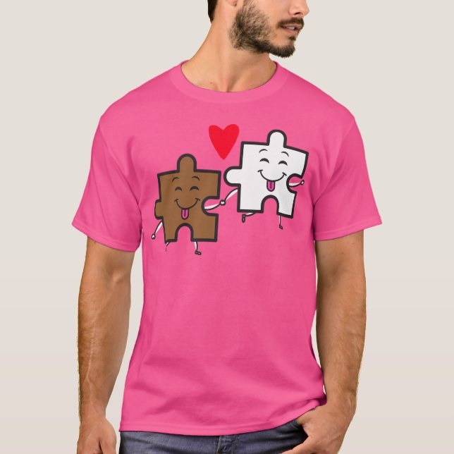 Camiseta Vamos Juntar Quebra-cabeça Interracial (Frente)