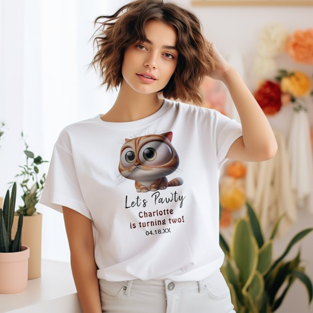 Camiseta Vamos Pawty! Festa de segundo aniversário de Gato  (Criador carregado)