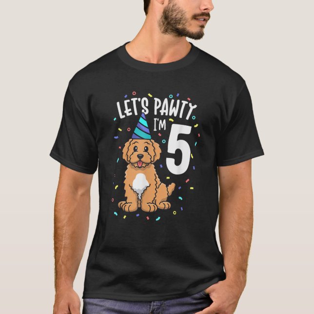Camiseta Vamos Pawty Sou 5 Goldendoodle Cachorro 5 Aniversá (Frente)