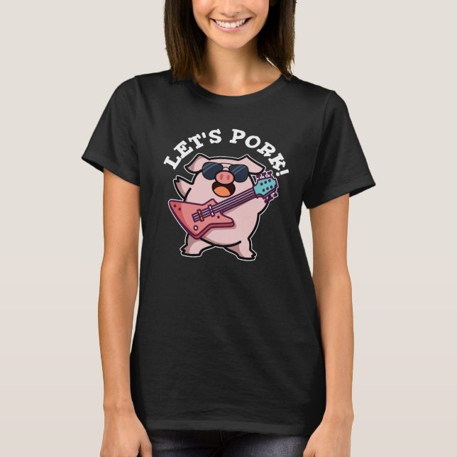 Camiseta Vamos Pork Funny Rock And Roll Pun Dark BG (Frente)
