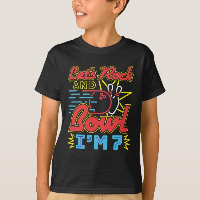 Camiseta Vamos Rock and Bowl, tenho 7 anos (Frente)