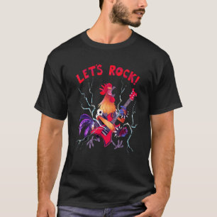 Camiseta Vamos Rock Rooster Tocando Violão de Metal Pesado 