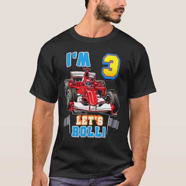 Camiseta Vamos Roll Eu sou aniversário de 3 anos Garoto Rac (Frente)