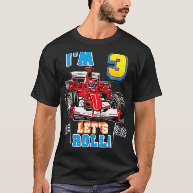 Camiseta Vamos Roll Eu sou aniversário de 3 anos Garoto Rac (Frente)