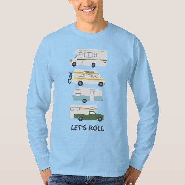 Camiseta VAMOS ROLL! Trailer da Cobra Campervan vanlife RV (Frente)
