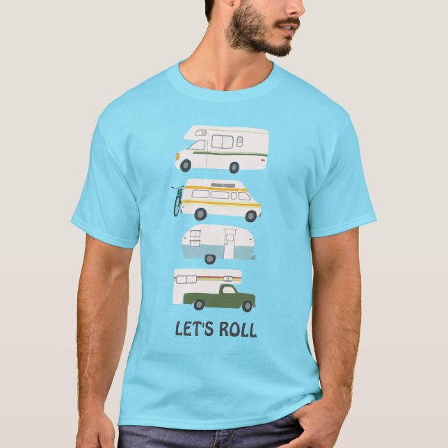 Camiseta VAMOS ROLL! Trailer da Cobra Campervan vanlife RV (Frente)