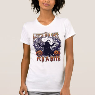 Camiseta Vamos Saír Morder Fantasmas Abóboras Morcegos Lua