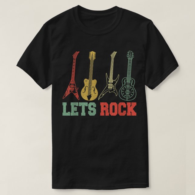 Camiseta Vamos tocar guitarra Rock And Roll retrô (Frente do Design)