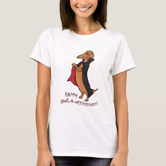 Camiseta Vampiro do Dia das Bruxas do Dachshund (Frente)