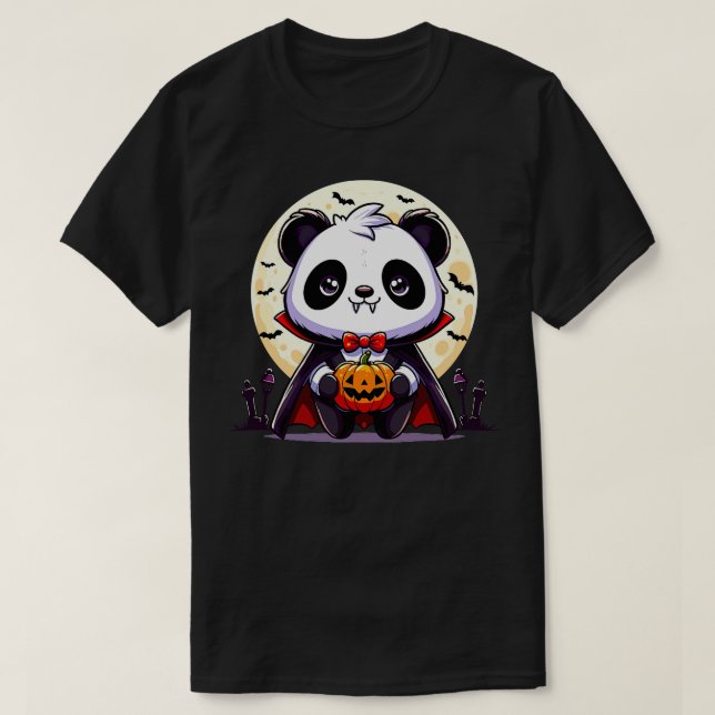 Camiseta Vampiro do Halloween Panda TShirt (Frente do Design)